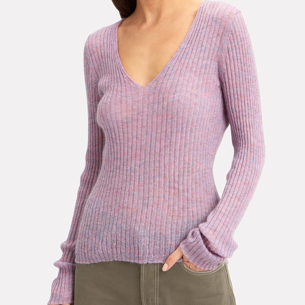 Rag & Bone Lavender V-Neck Mohair Blend Ribbed Sweater